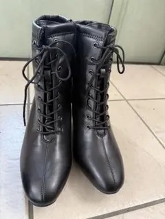 ブラックレースアップブーツ 中ヒール 26〜26.5cm 4E