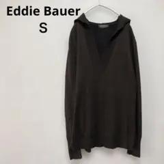 【Eddie Bauer】 ダークブラウン フード付きセーター Vネック【S】