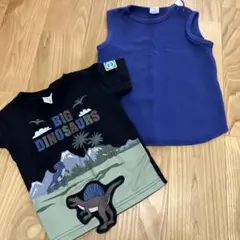 恐竜プリント Tシャツと青いタンクトップ セット