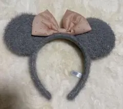 【ミニーマウス】カチューシャ/グレー/ピンク/ピンクリボン/もこもこ