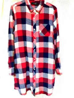 ネルシャツ　チュニック　チェック　古着 ロングシャツ　レトロ　ヴィンテージ