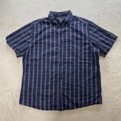 F2722 Eddie Bauer シアサッカー半袖シャツ サイズXL ネイビーのサムネイル