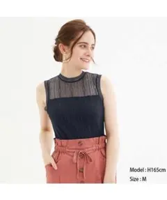 GU カップ入り ブラフィールレーシーハイネックT(ノースリーブ)