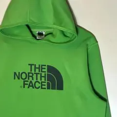 ノースフェイスロゴパーカープルオーバー黄緑Mメンズビッグロゴフードジャージ素材