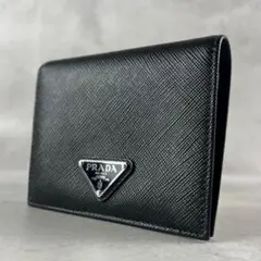 【未使用級 ICチップ】PRADA 折り財布 三角ロゴ サフィアーノレザー 黒