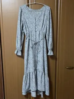 花柄　ワンピース　水色　長袖　ロング　ヘザー　春　綺麗め　美品　フェミニン