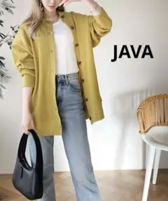 JAVA ジャバ 2wayワッフルカーディガン ゆったり イエロー Lのサムネイル