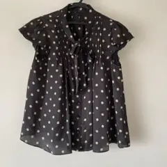 Anatelier アナトリエ　ドット　ブラウス　半袖　水玉　ブラック　ブラウン