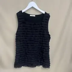 フリルデザイン ブラック ノースリーブ L