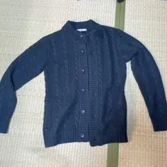ikka ダークネイビー ケーブル編み カーディガン L