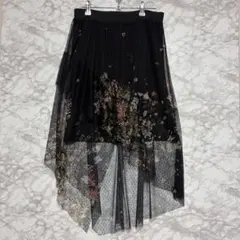 Bershka ベルシュカ チュール 花柄 アシンメトリー スカート L 黒