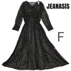 新品未使用 ジーナシス シアージャガードボリュームワンピース 総柄 ブラック 金