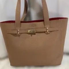 LES MUES トートバッグ　ベージュx赤　A4収納　通勤　ビジネス