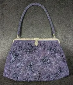 パープル系 ビーズ パーティーバッグ ハンドバッグ #694-2