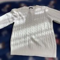 ホワイト ケーブルニット 長袖セーター