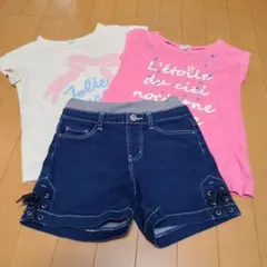 130㌢女の子夏物3セット　Tシャツ&ショートパンツ
