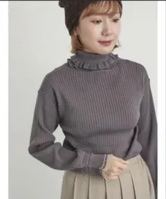 SM2/サマンサモスモス 袖口配色スカラップタートルニット チャコールグレー