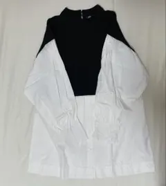 バイカラー ハイネック 長袖シャツ