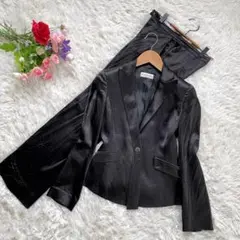 EMPORIO ARMANI ブラック光沢シングル1Bパンツスーツセットアップ