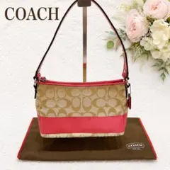 COACH アクセサリーポーチ　シグネチャー　ワンショルダー　ピンク　キャンバス コーチ☆アクセサリーポーチ ワンショルダーバッグ シグネチャー