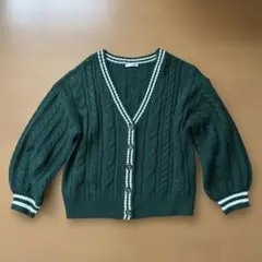 C.O.L.Z.A ダークグリーン ケーブルニットカーディガン