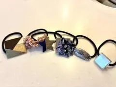 幾何学デザイン 、ミニパールヘアゴム 6個セット