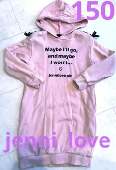 ジェニィラブ 150 長袖 ワンピース ピンク リボン フード 裏毛 綿100%