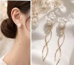 L'eclat✳︎パール&ゴールド ロングピアス(サージカルステンレス)no.16