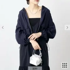 ウォッシャブルブライトローンショートブルゾン　ノーリーズ　ネイビーのサムネイル
