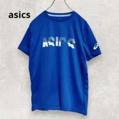 asics ロゴプリント半袖Tシャツ M ブルー スポーツウェア 吸汗速乾のサムネイル