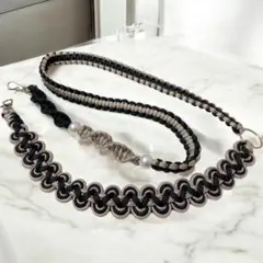 カラー変更可能　パラコード　スマホショルダーストラップ　グレージュ　ブラック