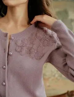 SHEIN Anewsta ニットカーディガン、真珠ボタン、フラワー刺繍　3XL