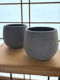 【ハンドメイド風】マット調の丸型植木鉢 グレー 2個セット 3号サイズ相当