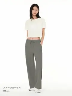 ストーンカーキ　アンダール　Airy Fit ワイドパンツ　ロング丈　S