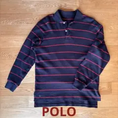 Polo ポロシャツ ネイビーとレッドストライプ 長袖