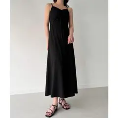 ジュノア JUNOAH フロントドロスト 楊柳キャミワンピース ブラック(M)のサムネイル