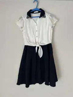 【1月中処分 最終値下げ】 Feroux 半袖ひざ丈ワンピース ホワイトネイビー