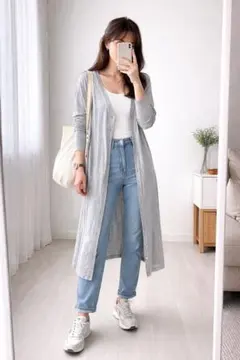 UNIQLO グレー 薄手ロングカーディガン L