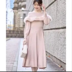 tocco closet ピンクファー付きケープライクニットワンピース