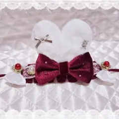 ぬい服 ヘッドドレス 10〜11cm うさ耳 白×ワインレッド J26