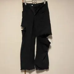 ダメージブラックデニムパンツレディース