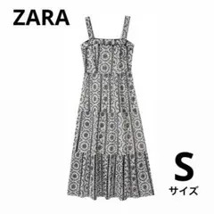 ZARA バックオープン 花柄キャミワンピース ロング丈