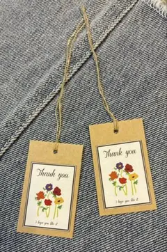 紐付き　サンキュータグ　下げ札　値札　花/クラフト紙