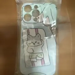 14promax iPhone用ケース 猫柄 ライトブルー