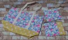 チューリップ×ドット ラミネートトートバッグ 【ハンドメイド】