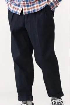 【美品着用2回】BEAMS PLUS 2プリーツ デニム トラウザーズ L 濃紺のサムネイル