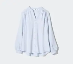 UNIQLO レーヨンギャザーブラウス　ブルー
