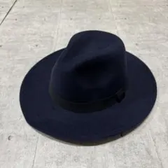 新品 未使用 中折れハット ウール フェルト ネイビー ブラックリボン