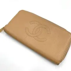 CHANEL シャネル キャビアスキン ラウンドファスナー長財布 ベージュ