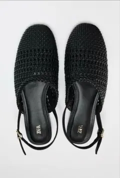 ZARA 黒 編み込みスリングバック サンダル